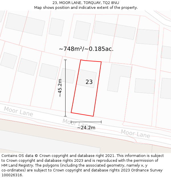 23, MOOR LANE, TORQUAY, TQ2 8NU: Plot and title map