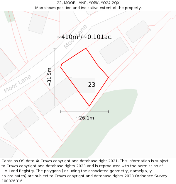 23, MOOR LANE, YORK, YO24 2QX: Plot and title map