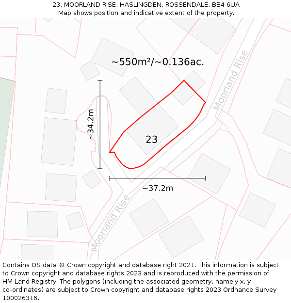 23, MOORLAND RISE, HASLINGDEN, ROSSENDALE, BB4 6UA: Plot and title map