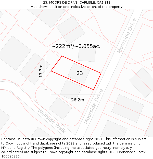 23, MOORSIDE DRIVE, CARLISLE, CA1 3TE: Plot and title map