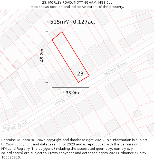 23, MORLEY ROAD, NOTTINGHAM, NG3 6LL: Plot and title map