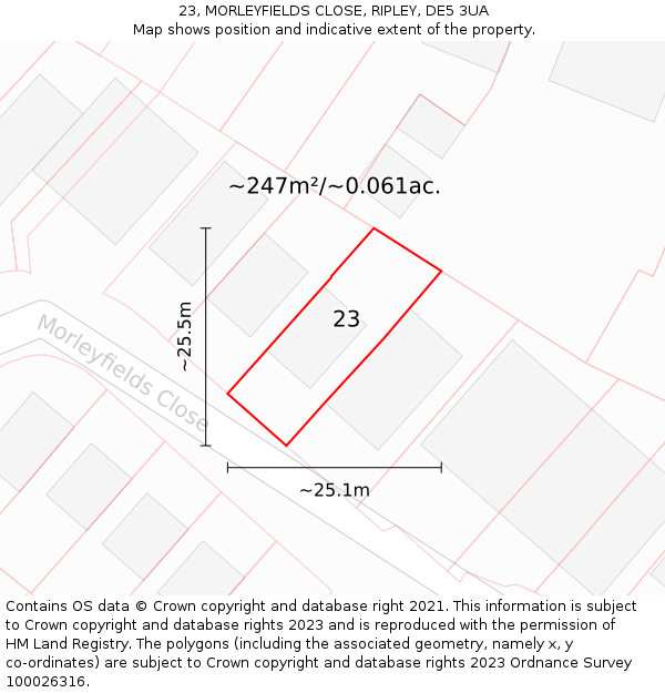 23, MORLEYFIELDS CLOSE, RIPLEY, DE5 3UA: Plot and title map