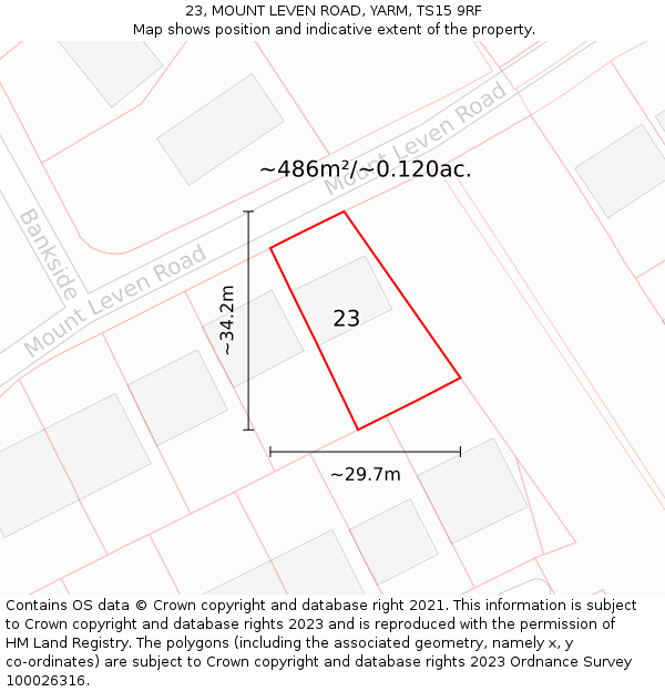 23, MOUNT LEVEN ROAD, YARM, TS15 9RF: Plot and title map