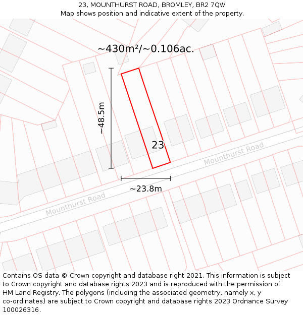 23, MOUNTHURST ROAD, BROMLEY, BR2 7QW: Plot and title map