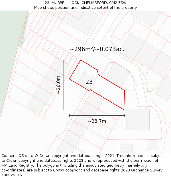 23, MURRELL LOCK, CHELMSFORD, CM2 6SW: Plot and title map