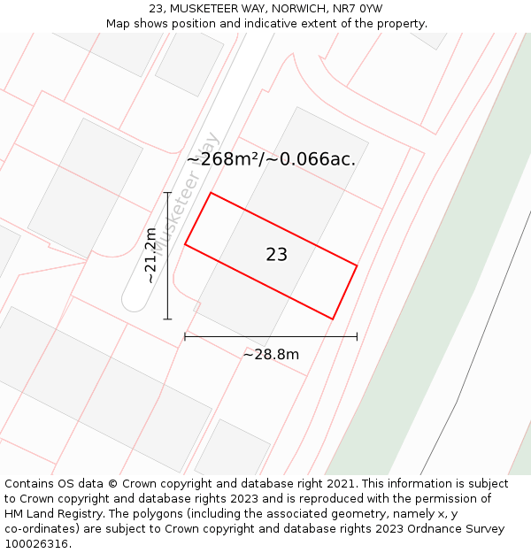 23, MUSKETEER WAY, NORWICH, NR7 0YW: Plot and title map