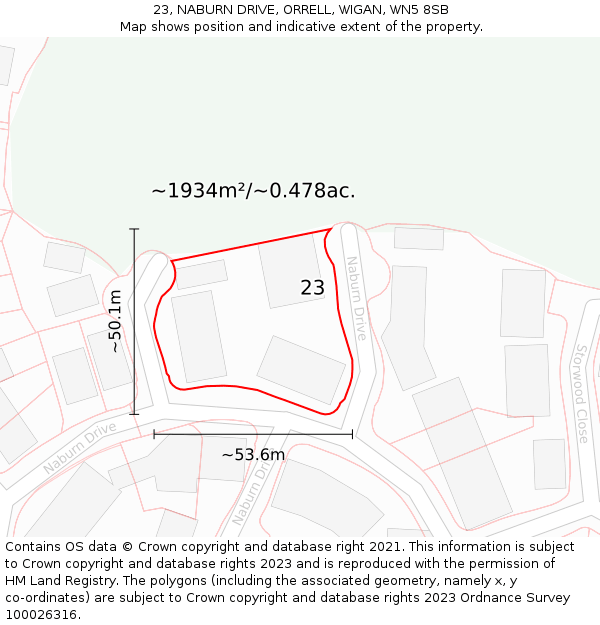 23, NABURN DRIVE, ORRELL, WIGAN, WN5 8SB: Plot and title map