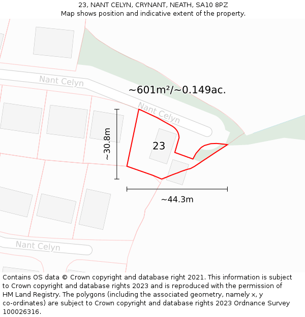 23, NANT CELYN, CRYNANT, NEATH, SA10 8PZ: Plot and title map