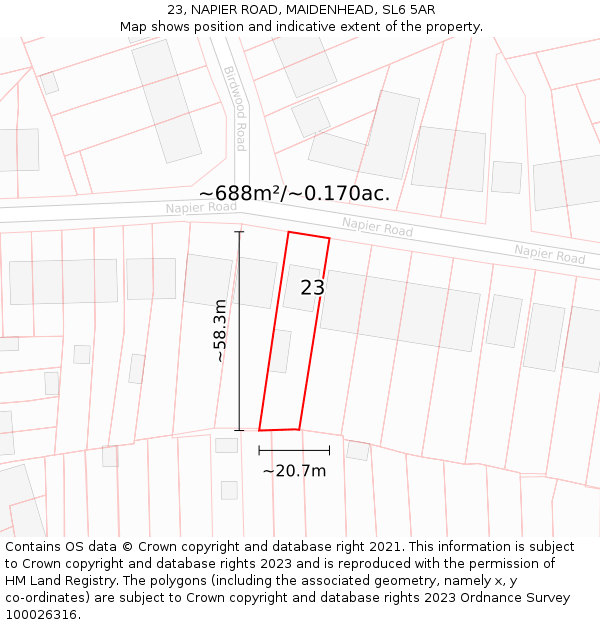 23, NAPIER ROAD, MAIDENHEAD, SL6 5AR: Plot and title map