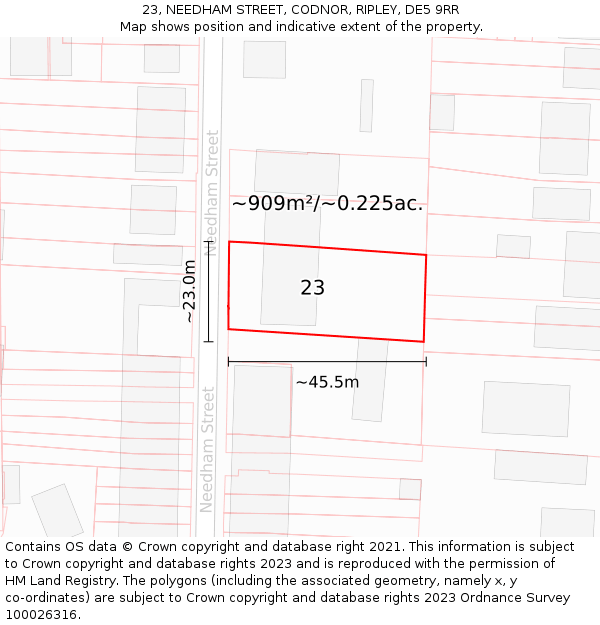 23, NEEDHAM STREET, CODNOR, RIPLEY, DE5 9RR: Plot and title map