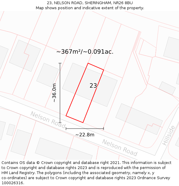 23, NELSON ROAD, SHERINGHAM, NR26 8BU: Plot and title map