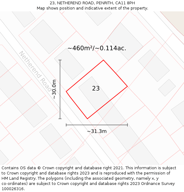 23, NETHEREND ROAD, PENRITH, CA11 8PH: Plot and title map