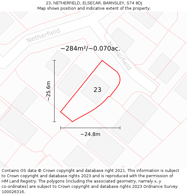 23, NETHERFIELD, ELSECAR, BARNSLEY, S74 8DJ: Plot and title map