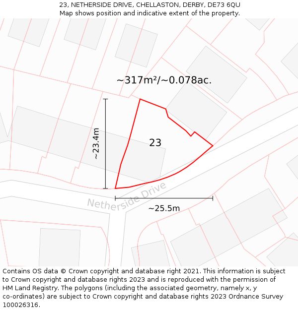 23, NETHERSIDE DRIVE, CHELLASTON, DERBY, DE73 6QU: Plot and title map