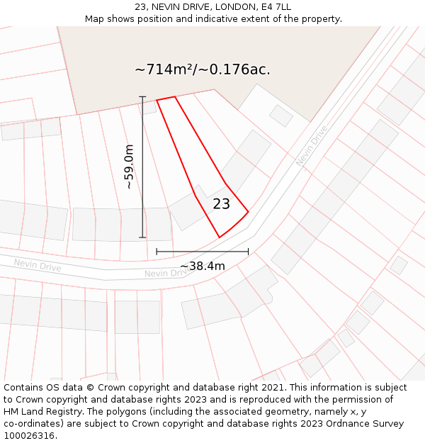 23, NEVIN DRIVE, LONDON, E4 7LL: Plot and title map
