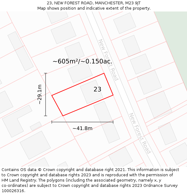 23, NEW FOREST ROAD, MANCHESTER, M23 9JT: Plot and title map
