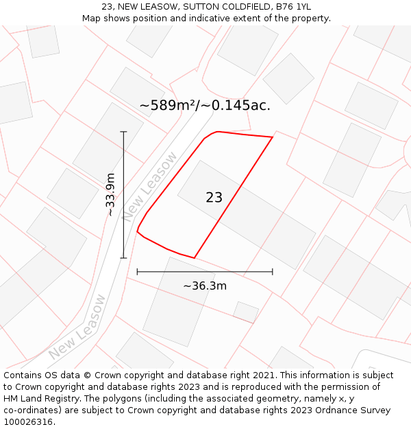23, NEW LEASOW, SUTTON COLDFIELD, B76 1YL: Plot and title map