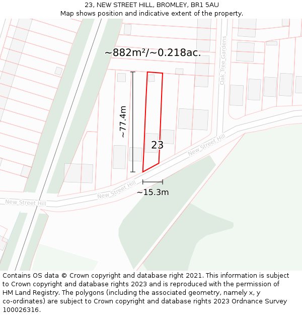 23, NEW STREET HILL, BROMLEY, BR1 5AU: Plot and title map