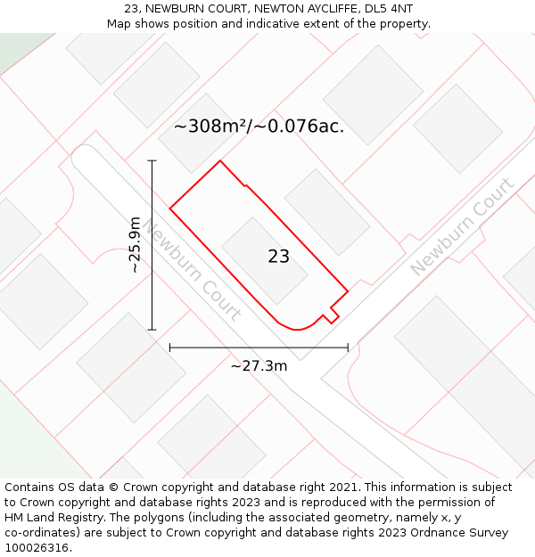 23, NEWBURN COURT, NEWTON AYCLIFFE, DL5 4NT: Plot and title map