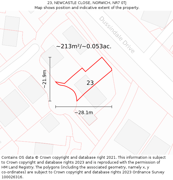 23, NEWCASTLE CLOSE, NORWICH, NR7 0TJ: Plot and title map