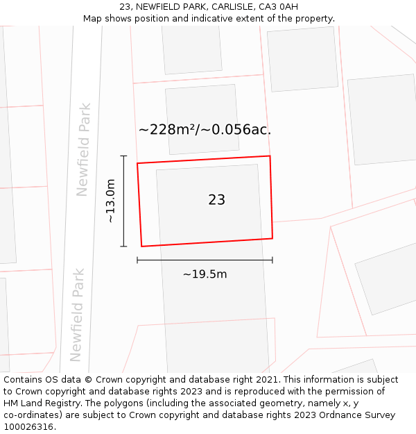 23, NEWFIELD PARK, CARLISLE, CA3 0AH: Plot and title map