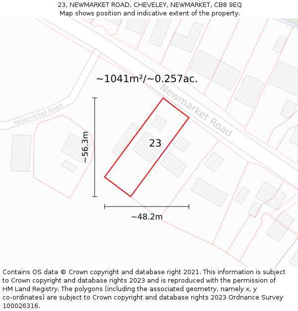 23, NEWMARKET ROAD, CHEVELEY, NEWMARKET, CB8 9EQ: Plot and title map