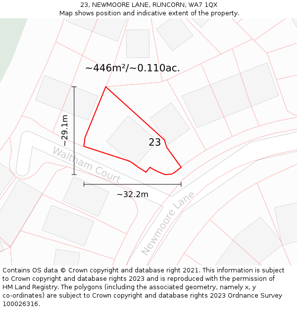 23, NEWMOORE LANE, RUNCORN, WA7 1QX: Plot and title map