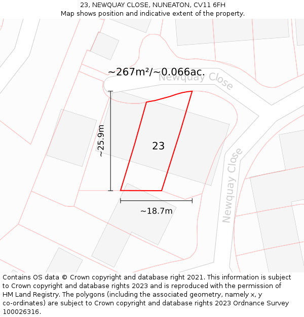 23, NEWQUAY CLOSE, NUNEATON, CV11 6FH: Plot and title map