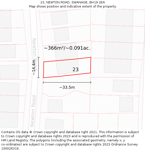 23, NEWTON ROAD, SWANAGE, BH19 2EA: Plot and title map