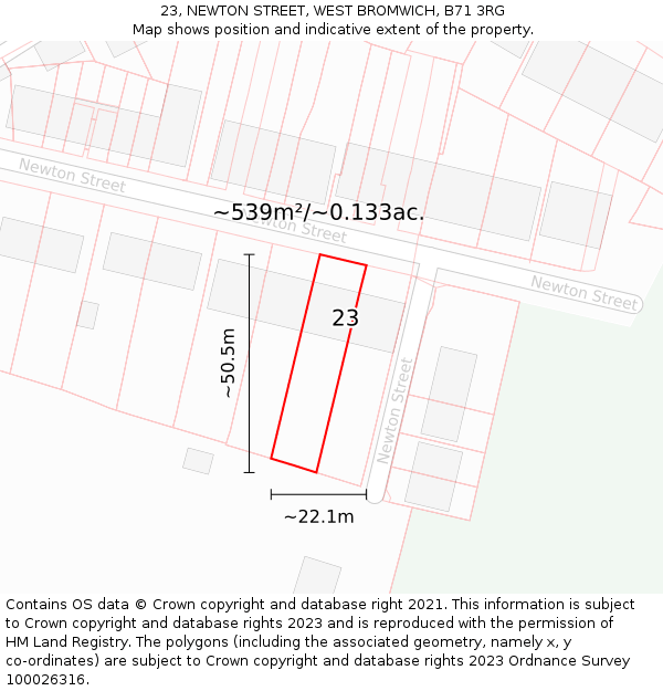 23, NEWTON STREET, WEST BROMWICH, B71 3RG: Plot and title map