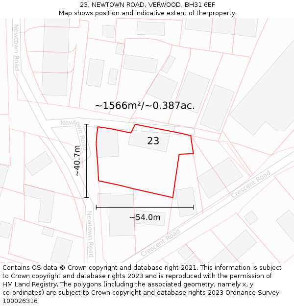 23, NEWTOWN ROAD, VERWOOD, BH31 6EF: Plot and title map