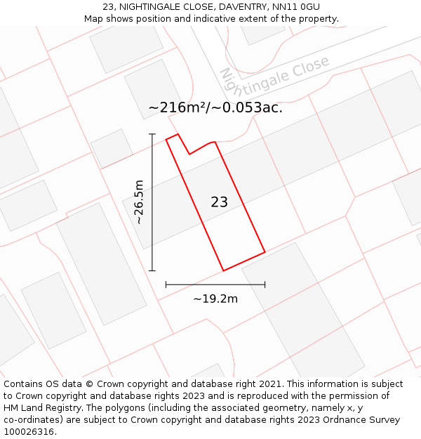 23, NIGHTINGALE CLOSE, DAVENTRY, NN11 0GU: Plot and title map