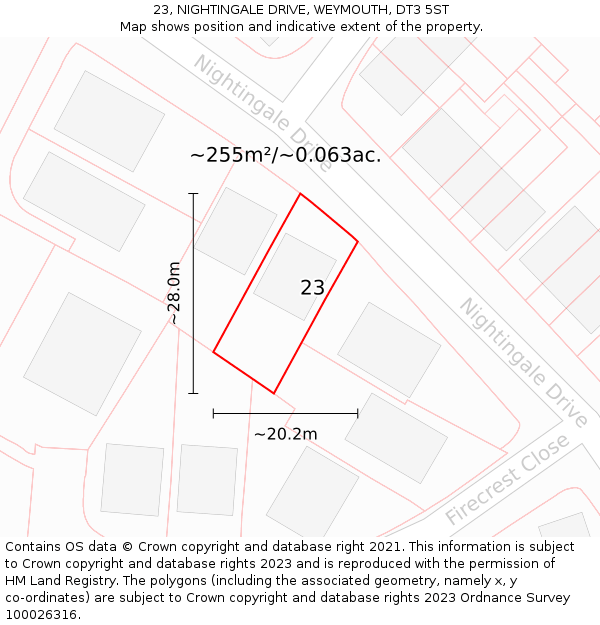 23, NIGHTINGALE DRIVE, WEYMOUTH, DT3 5ST: Plot and title map