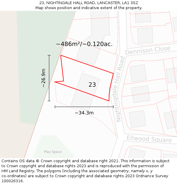 23, NIGHTINGALE HALL ROAD, LANCASTER, LA1 3SZ: Plot and title map