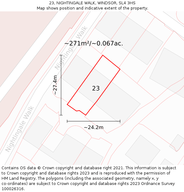 23, NIGHTINGALE WALK, WINDSOR, SL4 3HS: Plot and title map