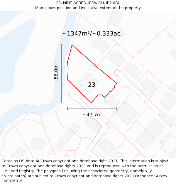 23, NINE ACRES, IPSWICH, IP2 0DL: Plot and title map