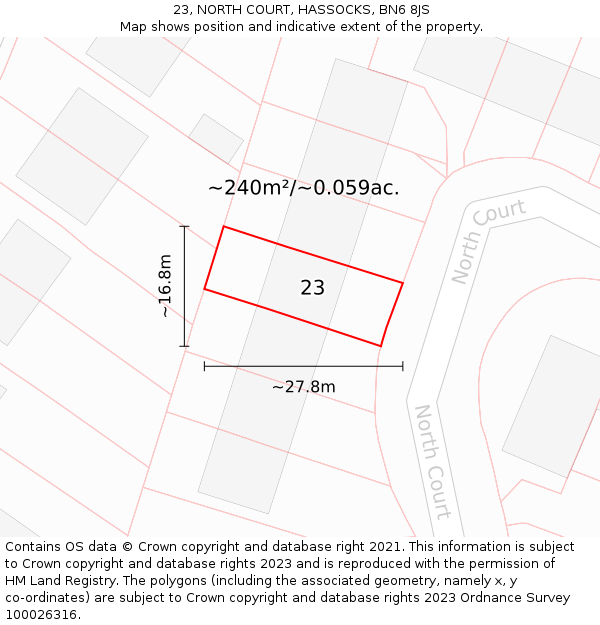 23, NORTH COURT, HASSOCKS, BN6 8JS: Plot and title map