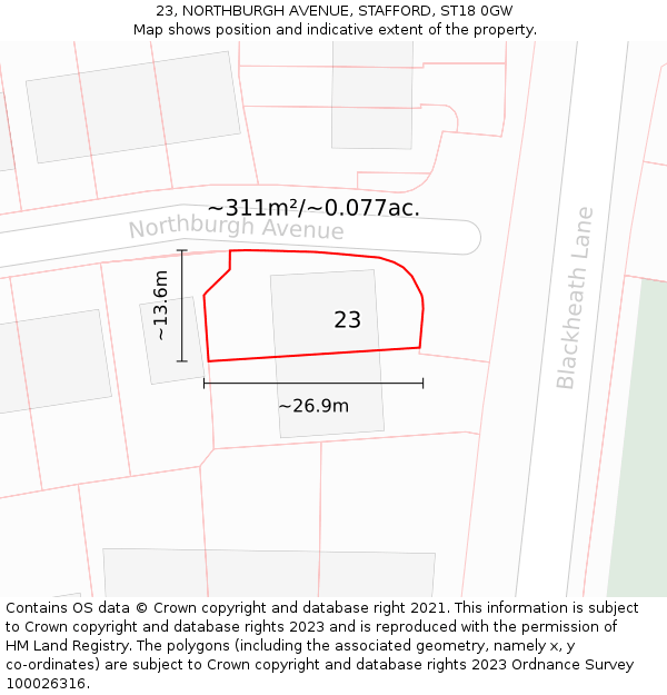 23, NORTHBURGH AVENUE, STAFFORD, ST18 0GW: Plot and title map