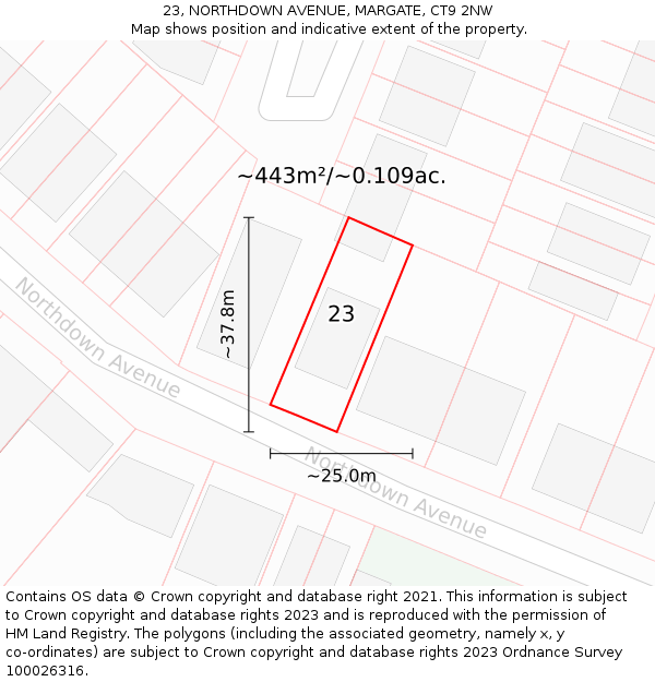 23, NORTHDOWN AVENUE, MARGATE, CT9 2NW: Plot and title map