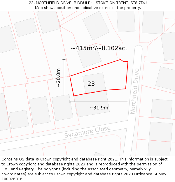 23, NORTHFIELD DRIVE, BIDDULPH, STOKE-ON-TRENT, ST8 7DU: Plot and title map