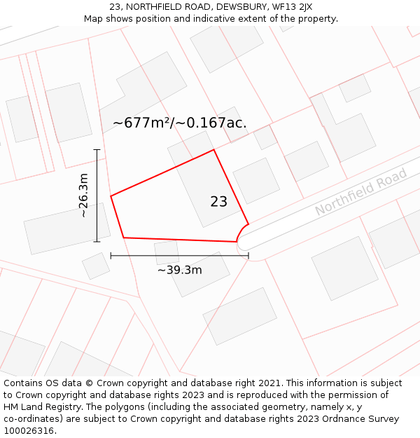 23, NORTHFIELD ROAD, DEWSBURY, WF13 2JX: Plot and title map