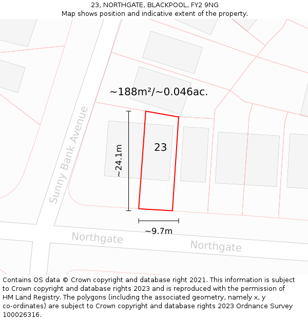 23, NORTHGATE, BLACKPOOL, FY2 9NG: Plot and title map