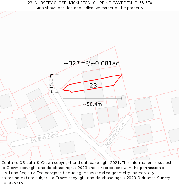 23, NURSERY CLOSE, MICKLETON, CHIPPING CAMPDEN, GL55 6TX: Plot and title map