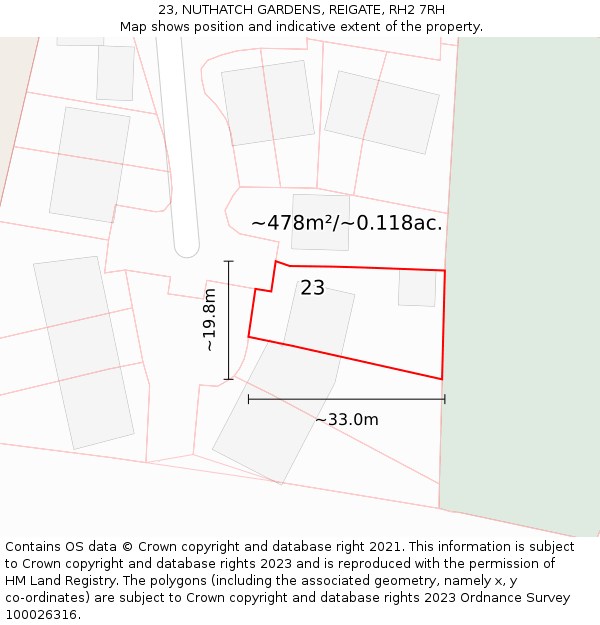 23, NUTHATCH GARDENS, REIGATE, RH2 7RH: Plot and title map