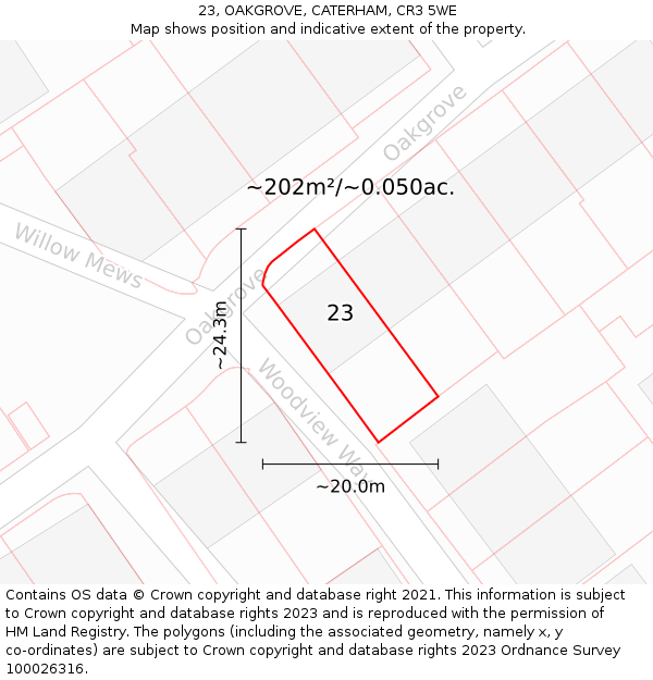 23, OAKGROVE, CATERHAM, CR3 5WE: Plot and title map