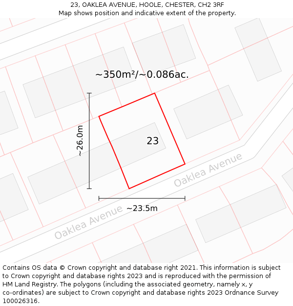 23, OAKLEA AVENUE, HOOLE, CHESTER, CH2 3RF: Plot and title map