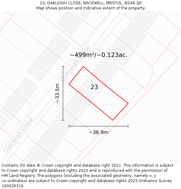 23, OAKLEIGH CLOSE, BACKWELL, BRISTOL, BS48 3JX: Plot and title map