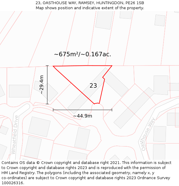 23, OASTHOUSE WAY, RAMSEY, HUNTINGDON, PE26 1SB: Plot and title map
