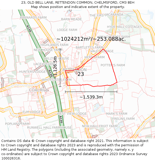 23, OLD BELL LANE, RETTENDON COMMON, CHELMSFORD, CM3 8EH: Plot and title map