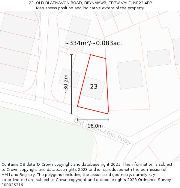 23, OLD BLAENAVON ROAD, BRYNMAWR, EBBW VALE, NP23 4BP: Plot and title map